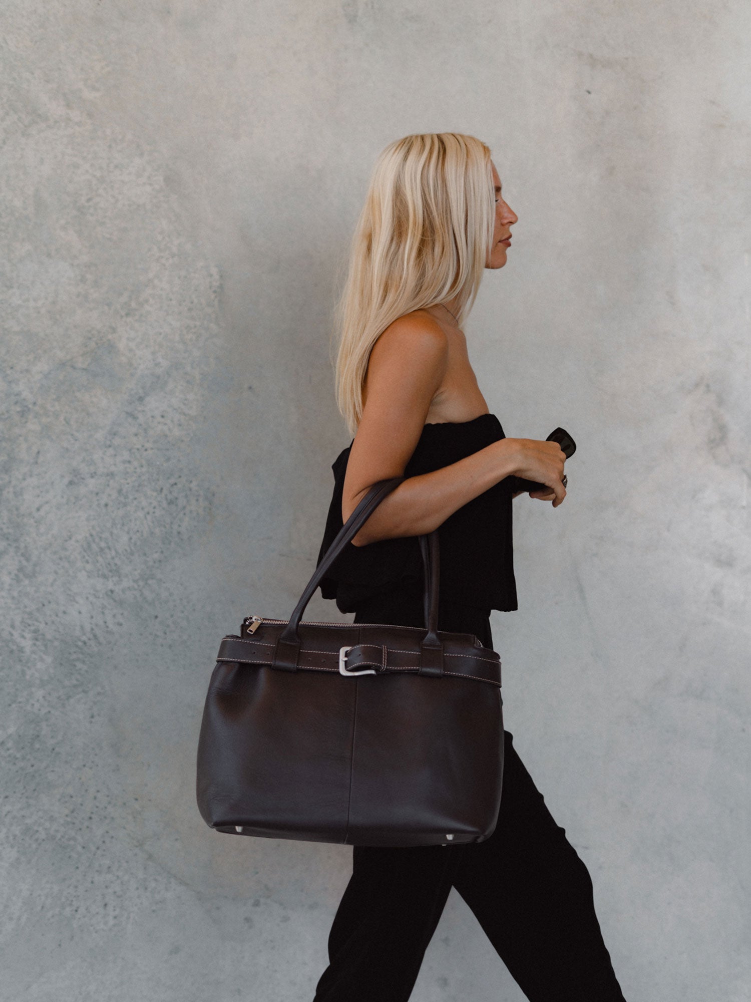 Paris Commuter Tote — Chocolate, Wide Belt