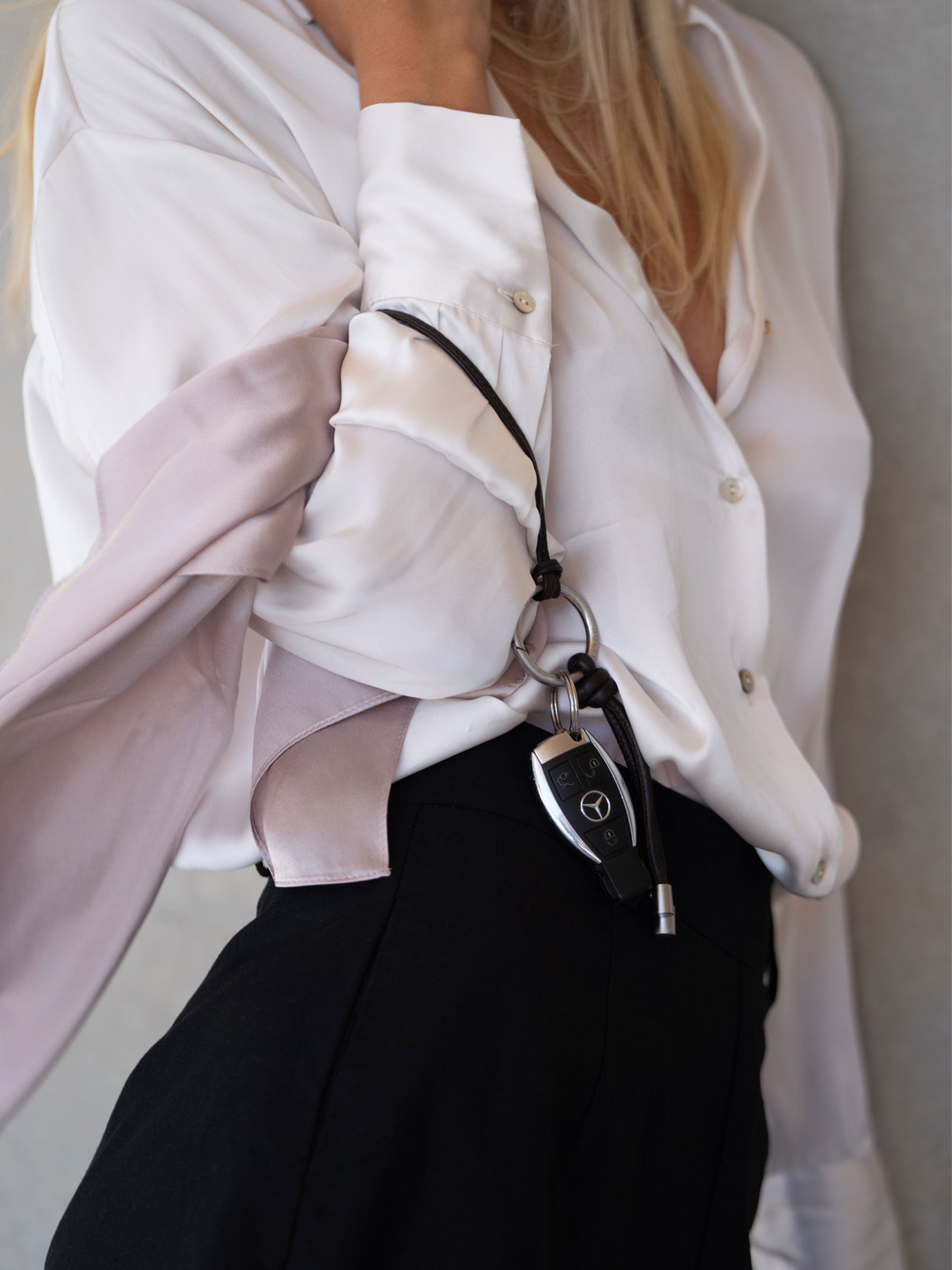 Bundle: Blush Silk Scarf + Wolff Keyring Black
