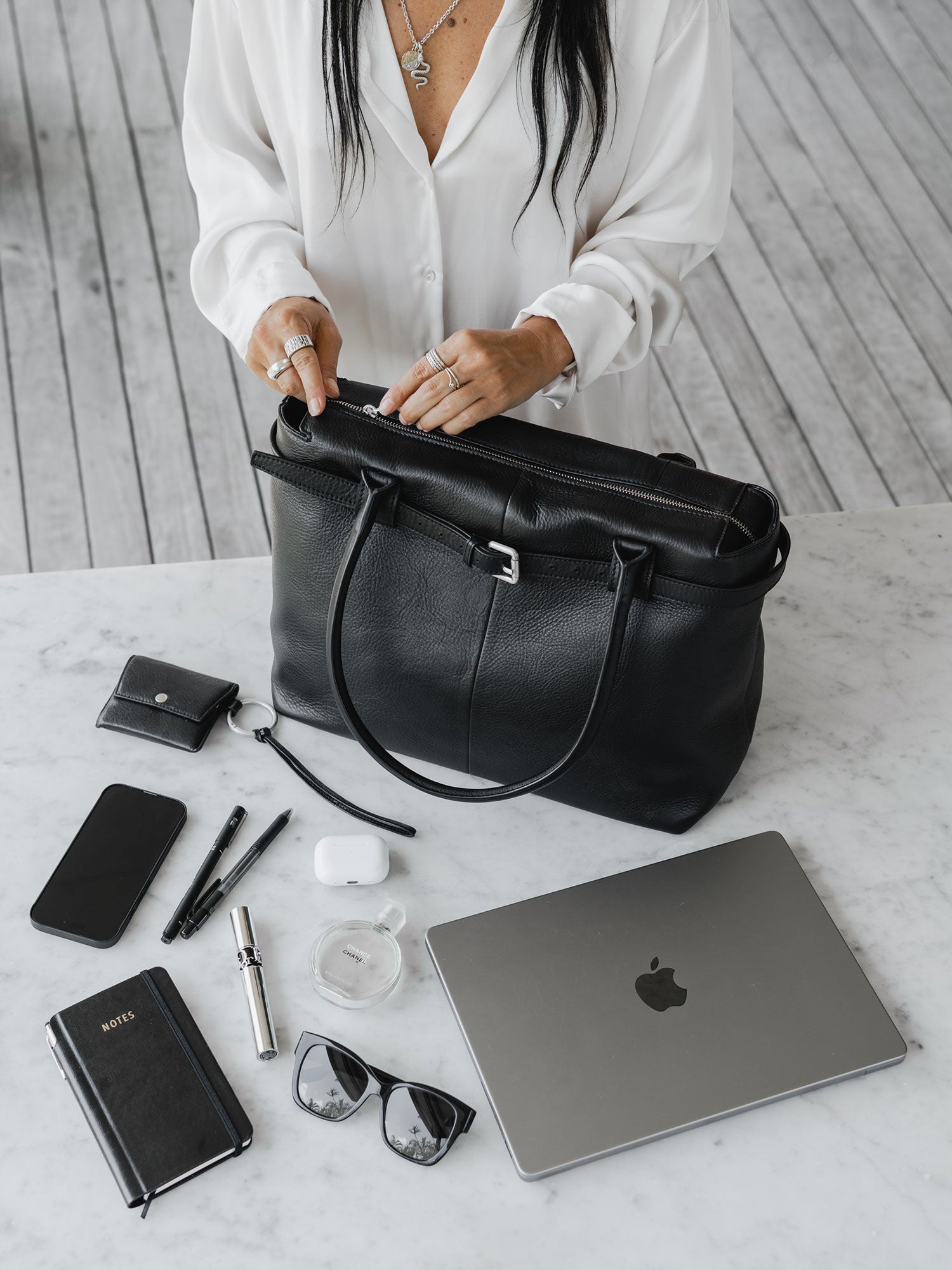 Paris Commuter Tote — Black, Thin Belt