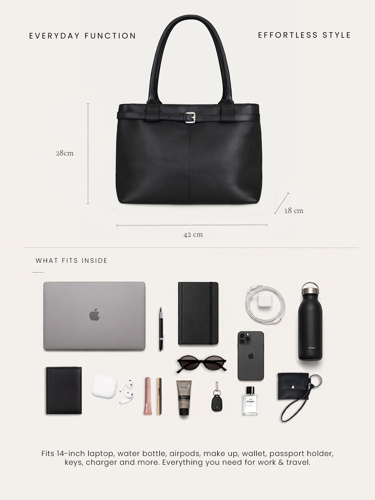 Paris Commuter Tote — Black, Thin Belt