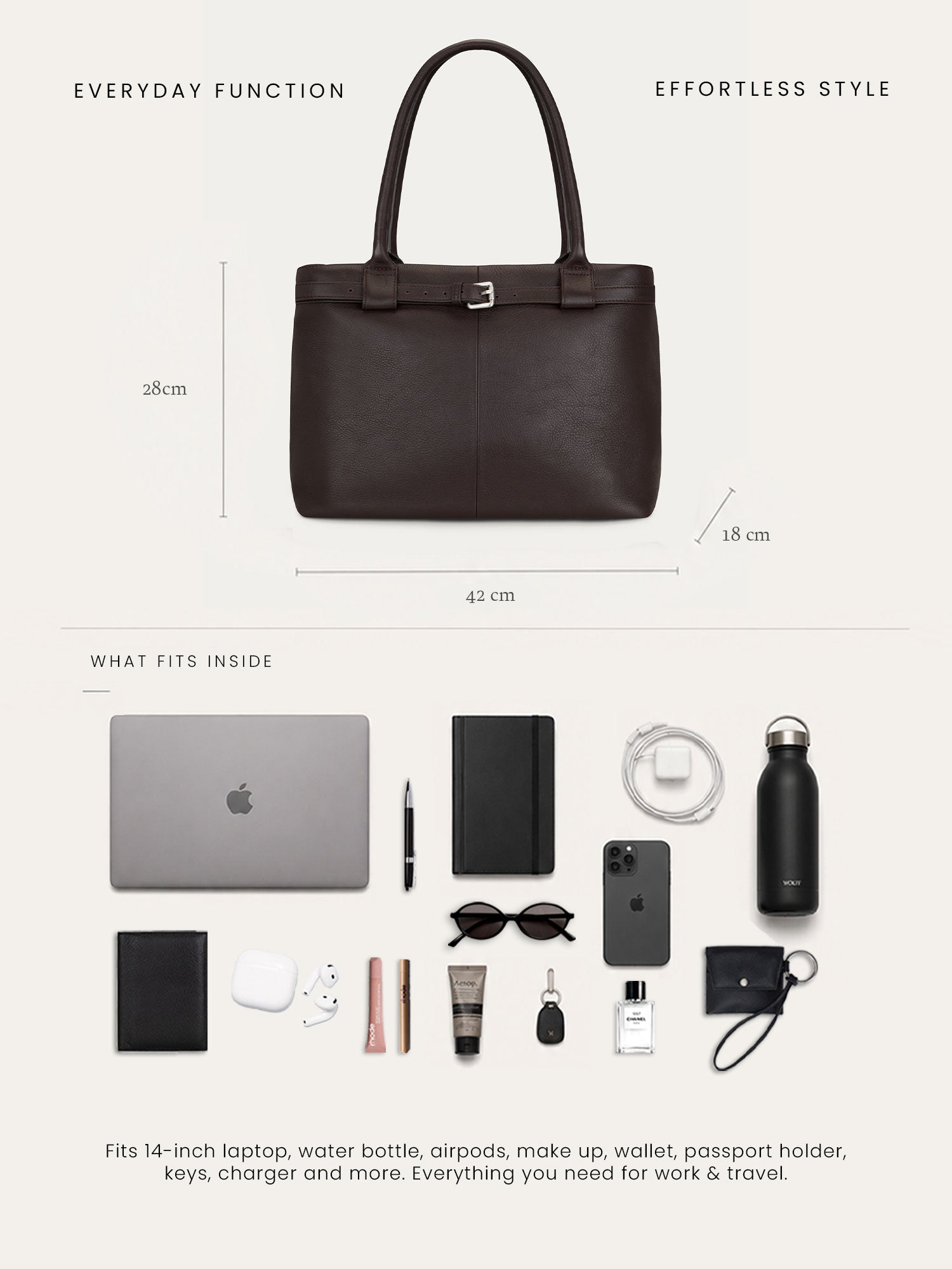 Paris Commuter Tote — Chocolate, Thin Belt