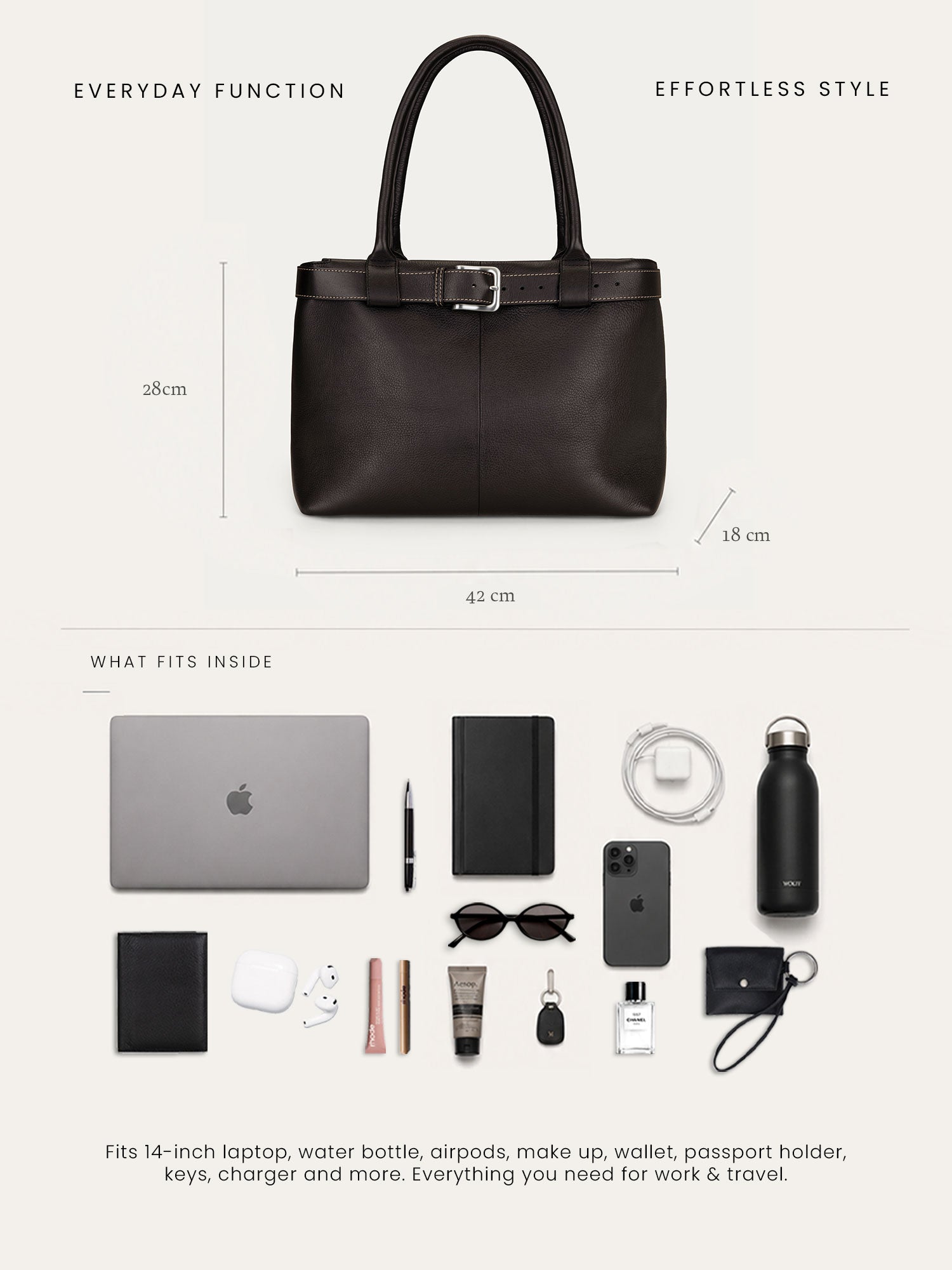 Paris Commuter Tote — Chocolate, Wide Belt