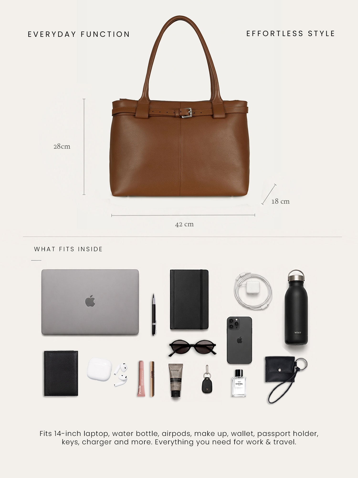 The Paris Commuter Tote — Tan, thin belt
